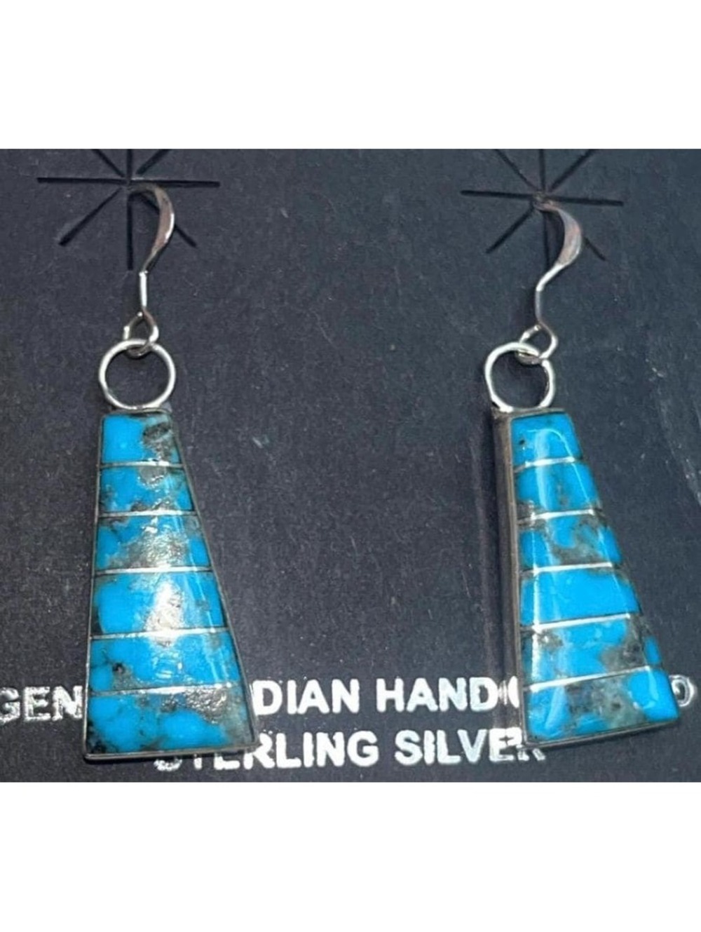 Zuni Native American handmade turquoise inlay cluster earrings sterling silver